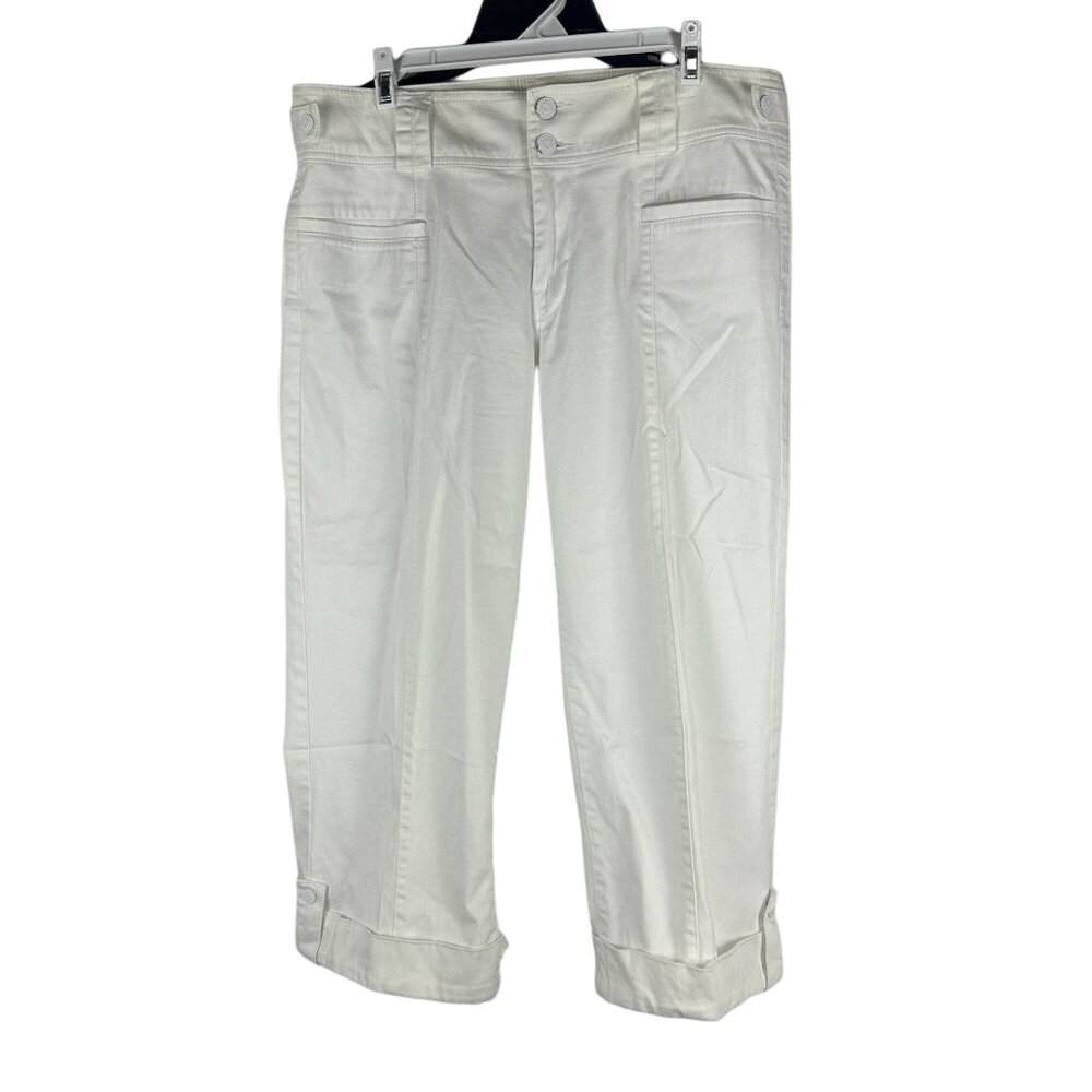 Gitano Womens Cuffed Capris White Size 14 Cotton Blend Button Accent Pants